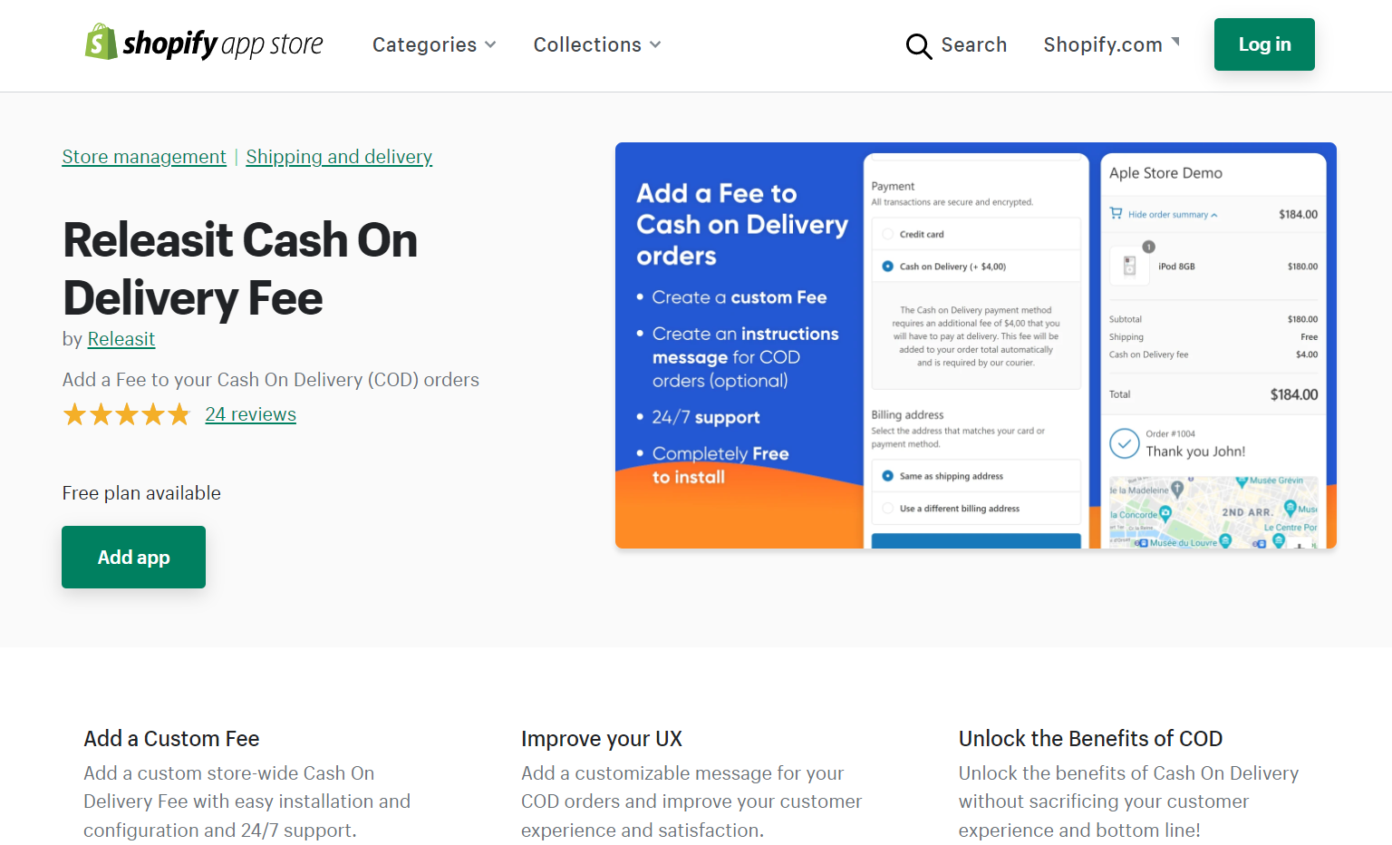 Install Releasit Cash On Delivery Fee on the Shopify App Store