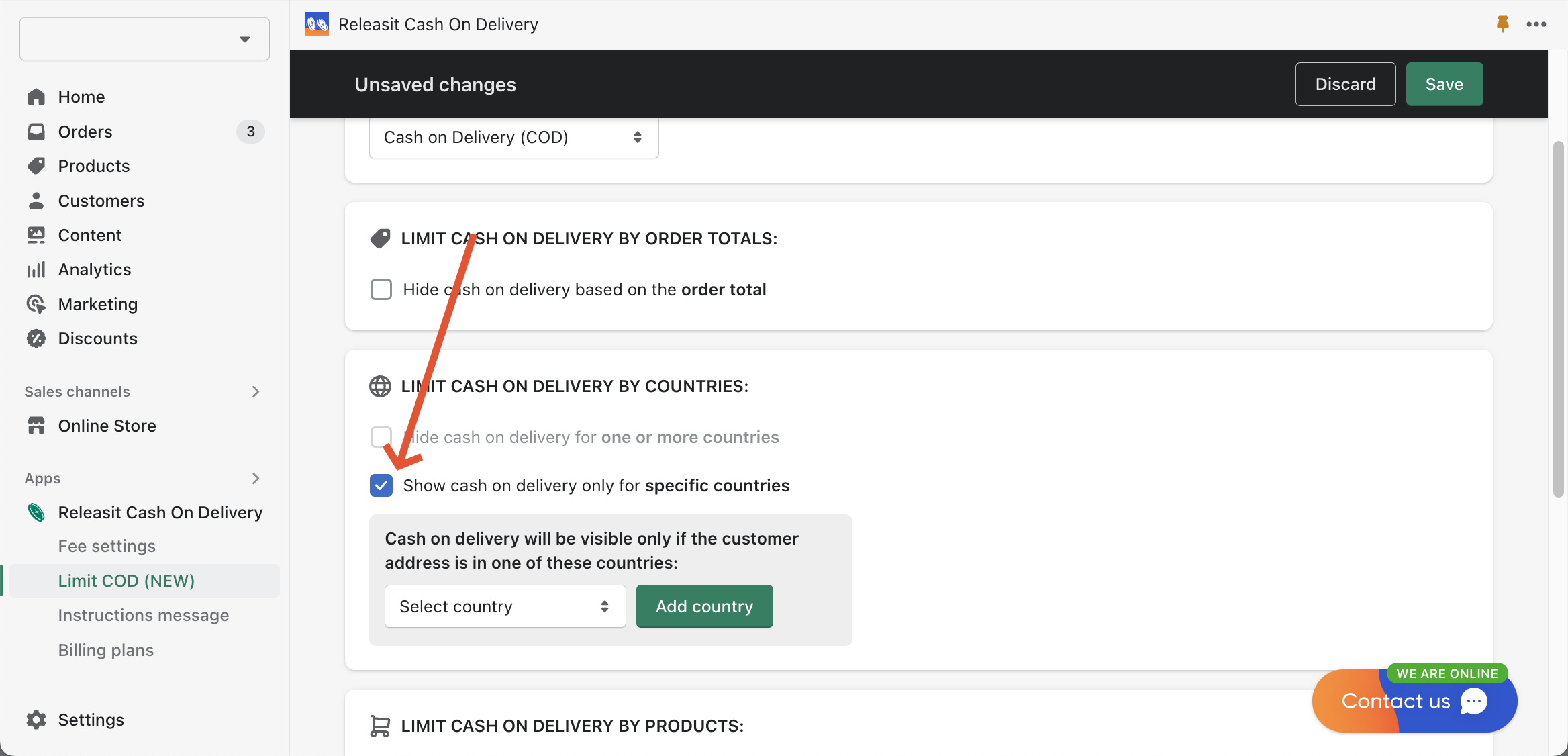 Releasit Cash On Delivery Limit COD page show only on some countries